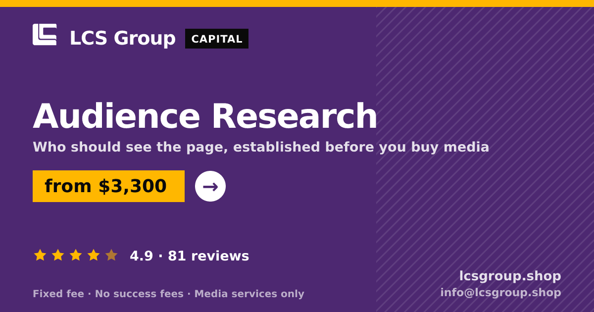 Audience Research — from $3,300, rated 4.9/5 across 81 reviews. LCS Group Shop.
