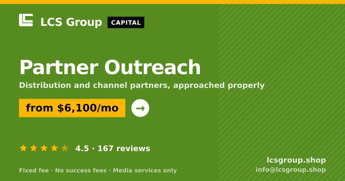 Partner Outreach — from $6,100/mo, rated 4.5/5 across 167 reviews. LCS Group Shop.