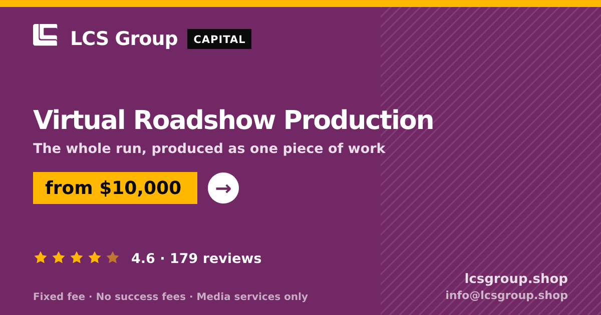 Virtual Roadshow Production — from $10,000, rated 4.6/5 across 179 reviews. LCS Group Shop.